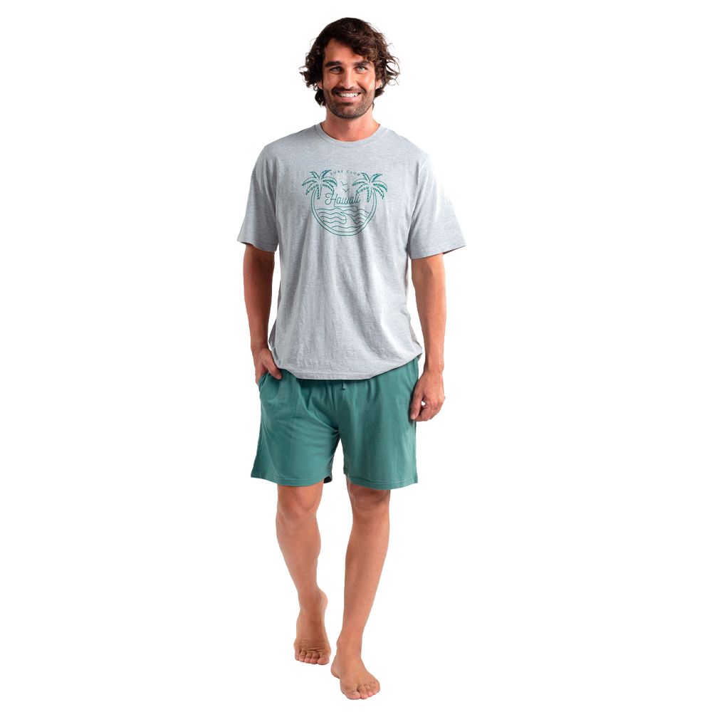 Pijama Corto Melange Diseño Estampado Algodón