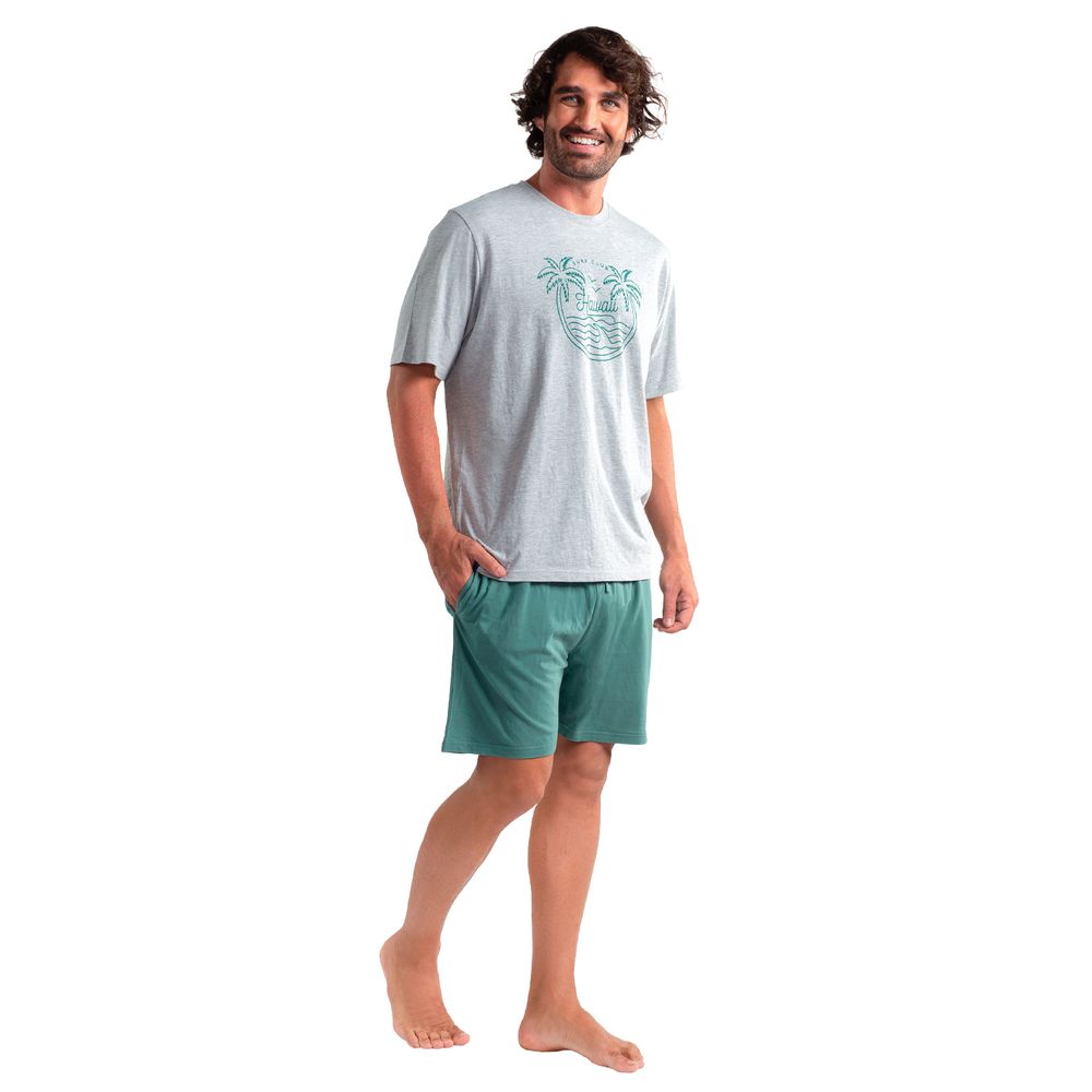 Pijama Corto Melange Diseño Estampado Algodón