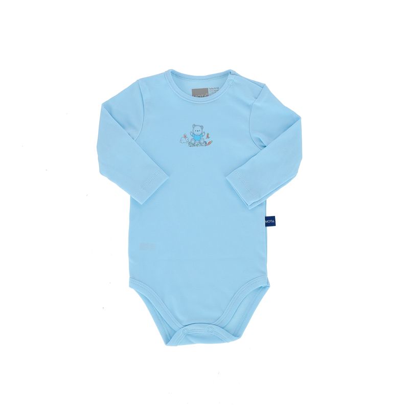 body bebé 100% algodón manga larga 0-3-6 meses blanco bordado azul claro